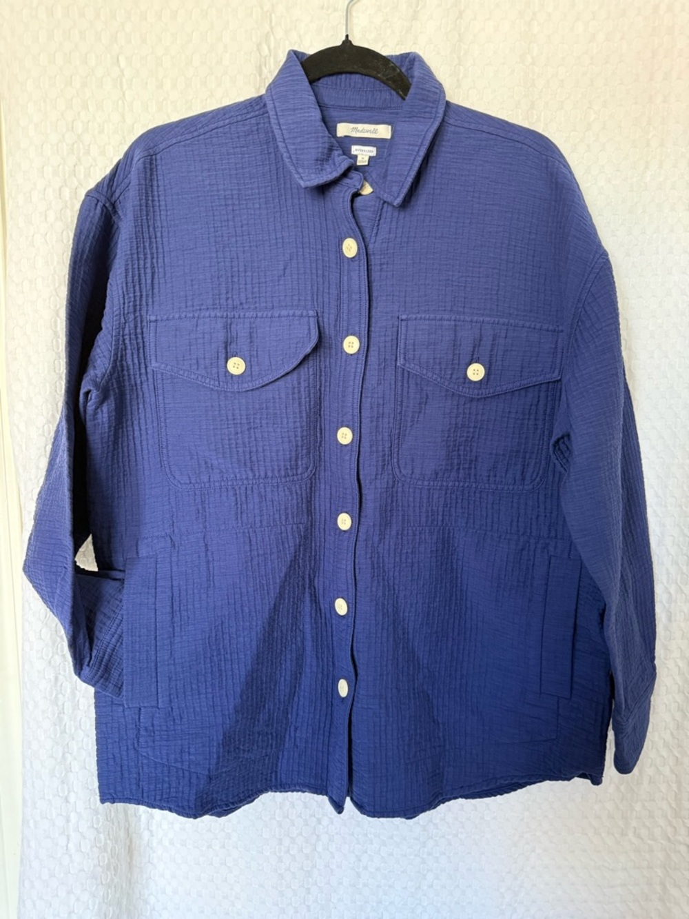 Madewell Oversized Button Front Shirt Jacket M Blue Gauze Utility Shacket - Picture 2 of 5